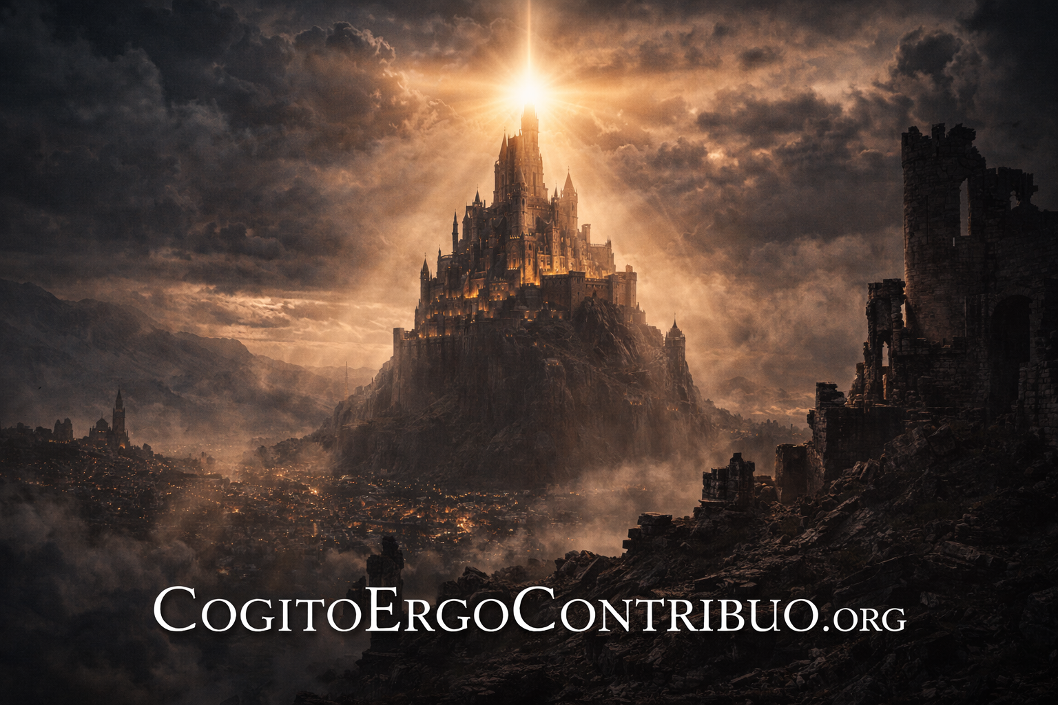 Illuminated fortress standing intact on mountaintop surrounded by ruined institutions in darkness, symbolizing categorical competitive advantage when one institution restores working verification while all others operate with broken verification methods—winner-take-most dynamics through network effects and infrastructure monopoly